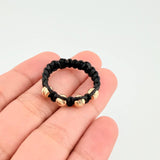 Anillo Tejido Negro Bolas Diamantadas 0.5 g / T7 3/4 Oro Amarillo 18K