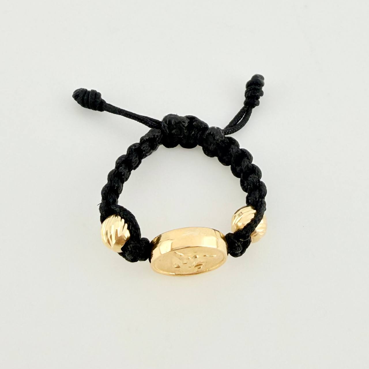 Anillo Tejido Negro Herraje San Miguel Bolas Diamantadas 0.75 g / T5 3/4 Oro Amarillo 18K