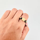 Anillo Tejido Negro Herraje San Miguel Bolas Diamantadas 0.75 g / T5 3/4 Oro Amarillo 18K