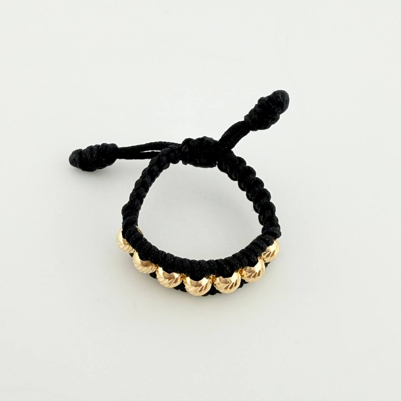 Anillo Tejido Negro Bolas Diamantadas 0.55 g / T7 Oro Amarillo 18K