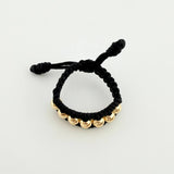Anillo Tejido Negro Bolas Diamantadas 0.55 g / T7 Oro Amarillo 18K