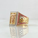 Anillo Caduceo de Serpiente 8gr / T10 1/2 / Circones Blancos Negros Fucsia Tres Oros 18K