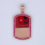 Dije Placa Rectangular 12.3gr / 4.6cm / Circones Fucsias Oro Rosa $
