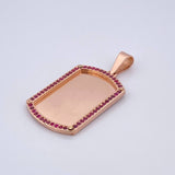 Dije Placa Rectangular 12.3gr / 4.6cm / Circones Fucsias Oro Rosa $