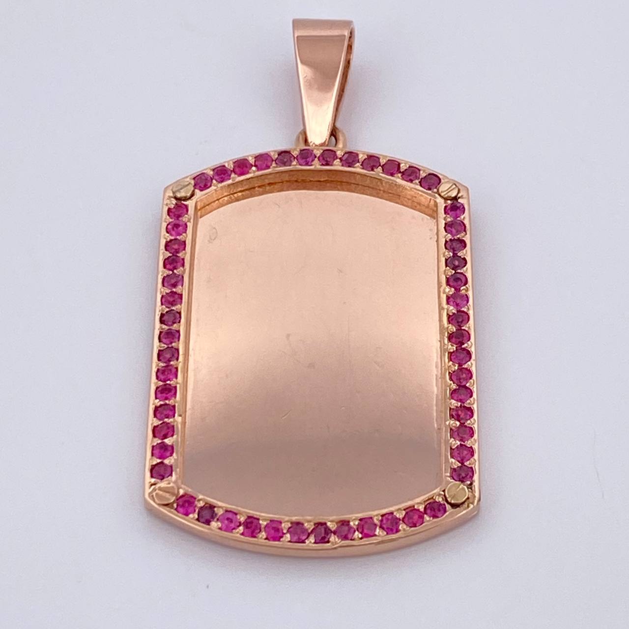Dije Placa Rectangular 12.3gr / 4.6cm / Circones Fucsias Oro Rosa $