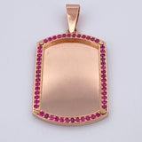Dije Placa Rectangular 12.3gr / 4.6cm / Circones Fucsias Oro Rosa $