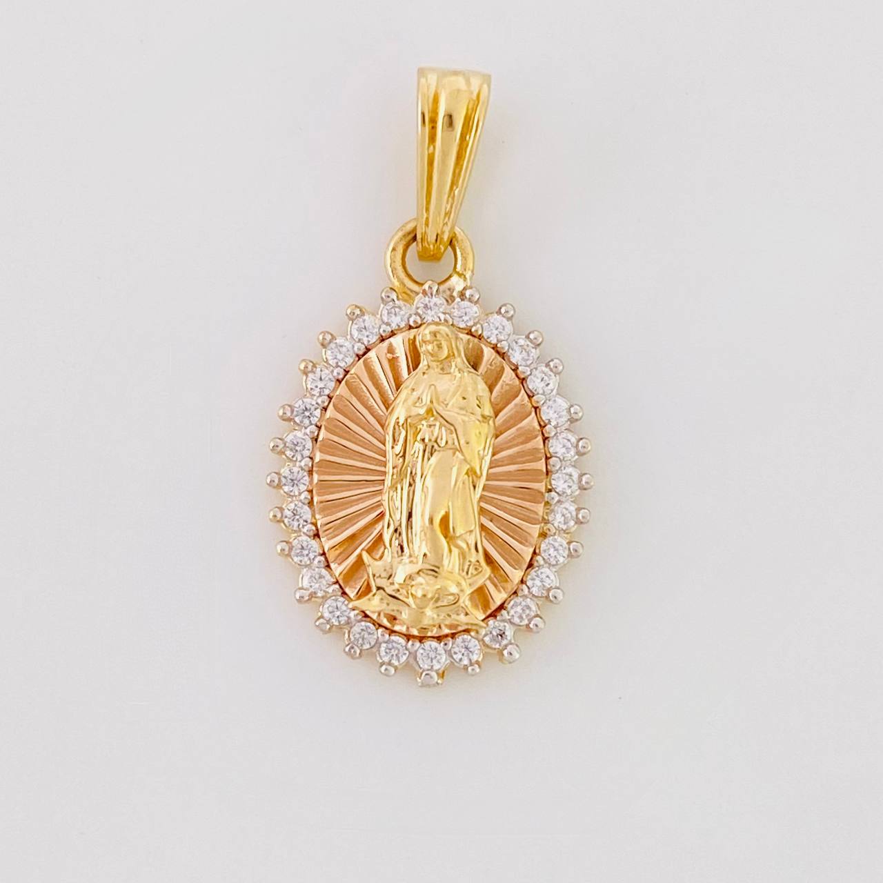 Dije Circular virgen guadalupe 1.95g / 2cm Dos Oros Amarillo Rosa 18K