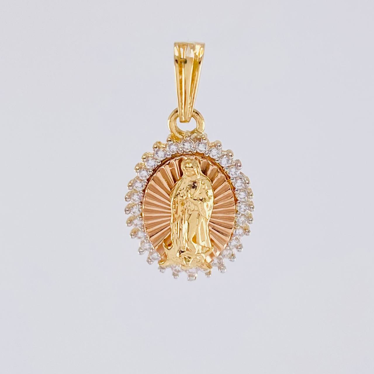 Dije Circular virgen guadalupe 1.95g / 2cm Dos Oros Amarillo Rosa 18K