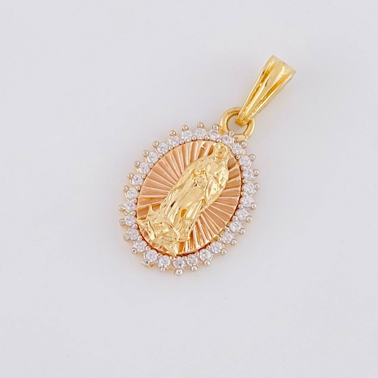 Dije Circular virgen guadalupe 1.95g / 2cm Dos Oros Amarillo Rosa 18K