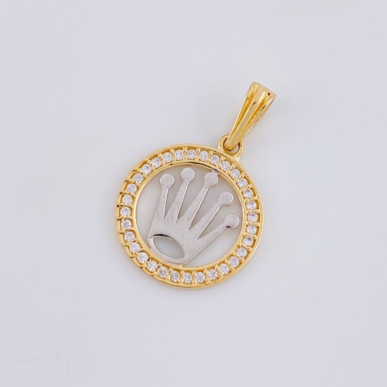 Dije Circulo corona 1.4g / 2.2cm Dos Oros Amarillo Blanco 18K