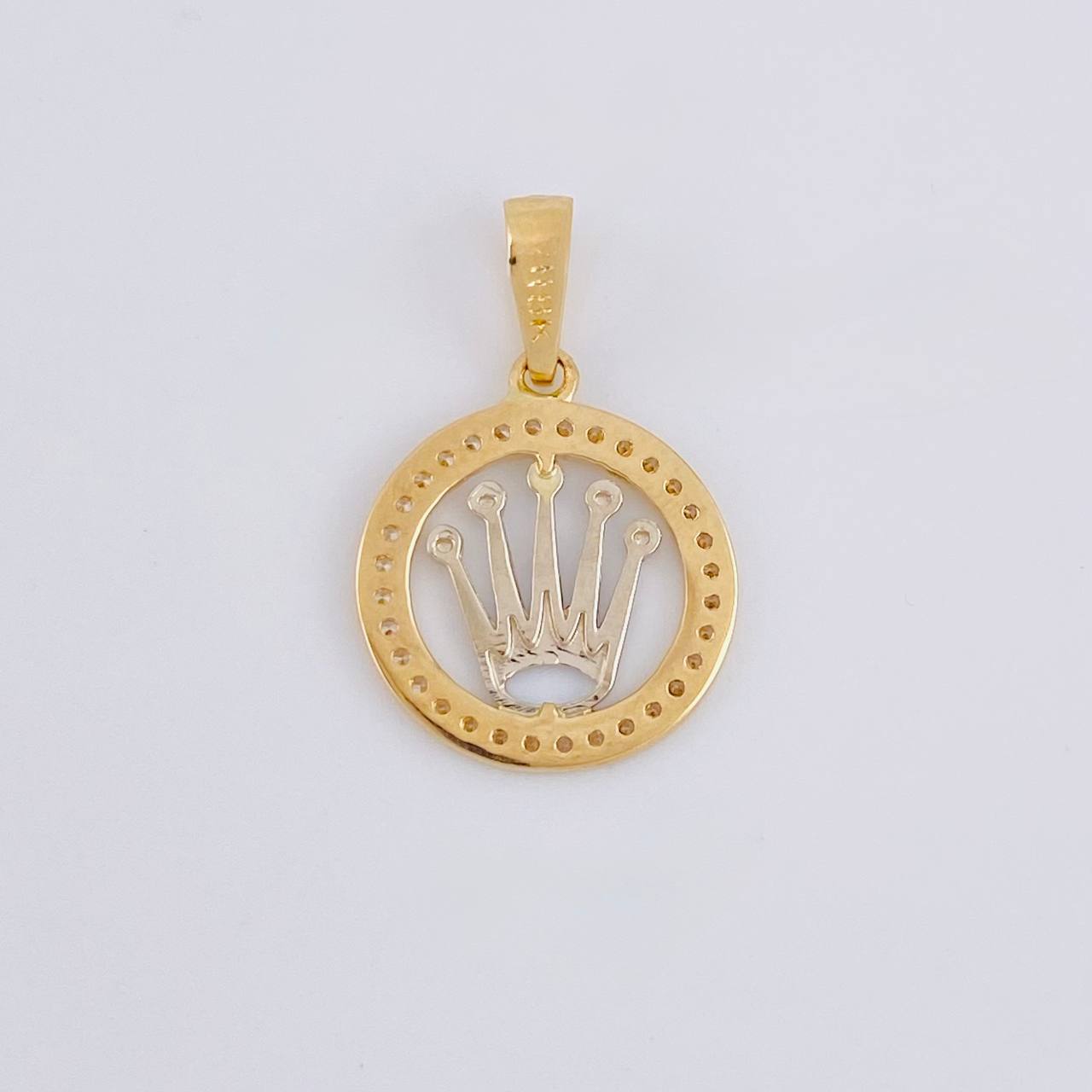 Dije Circulo corona 1.4g / 2.2cm Dos Oros Amarillo Blanco 18K