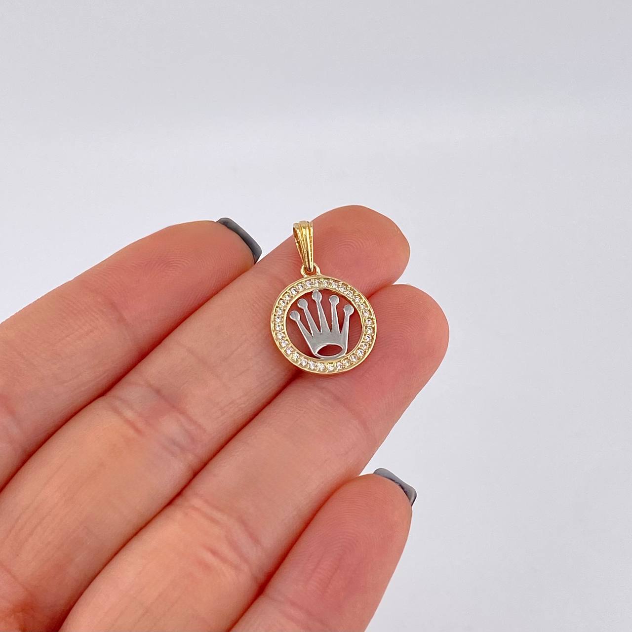 Dije Circulo corona 1.4g / 2.2cm Dos Oros Amarillo Blanco 18K