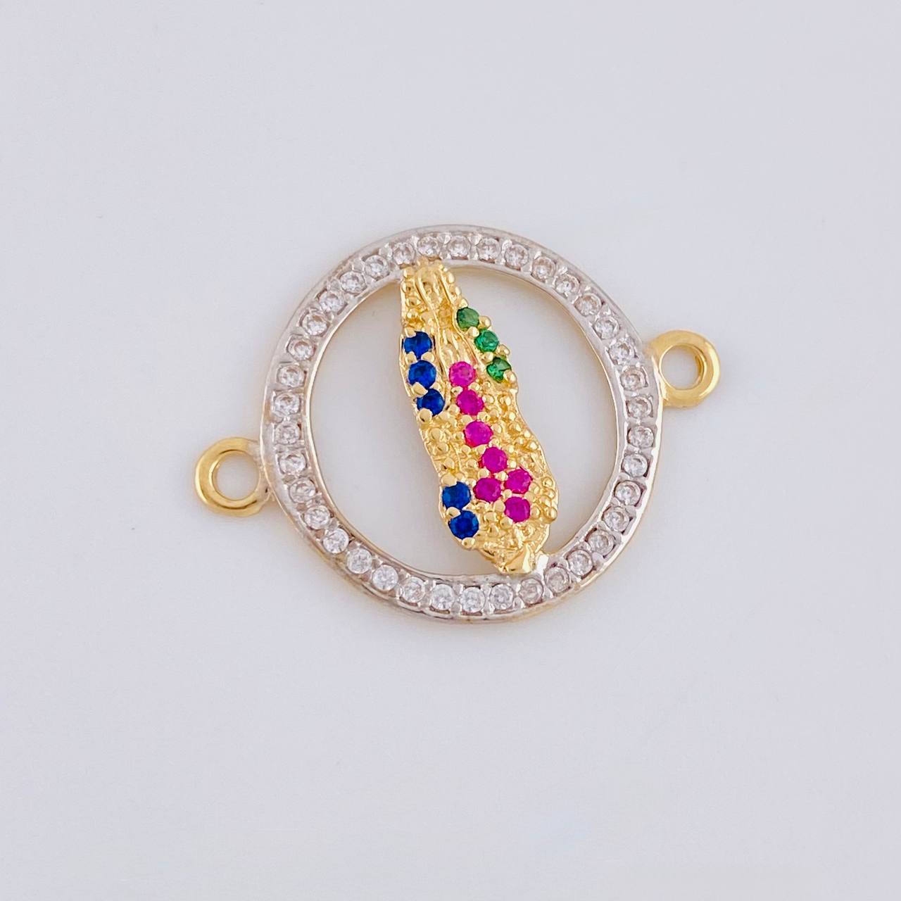 Herraje Circulo virgen de guadalupe 1.35g / 2.2cm Dos Oros Amarillo Blanco 18K