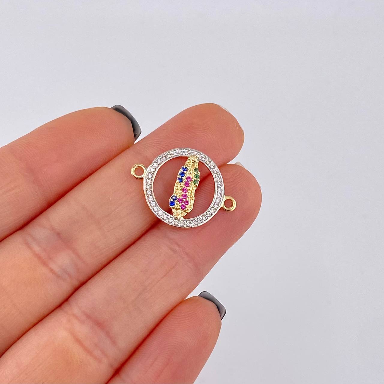 Herraje Circulo virgen de guadalupe 1.35g / 2.2cm Dos Oros Amarillo Blanco 18K
