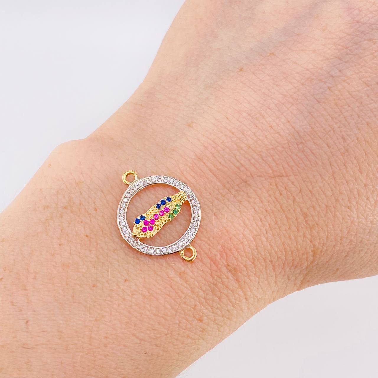 Herraje Circulo virgen de guadalupe 1.35g / 2.2cm Dos Oros Amarillo Blanco 18K