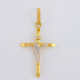 Dije Cruz Cristo Puntas Planas 1.2 g / 4.3 cm Dos Oros Amarillo Blanco 18K
