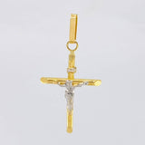 Dije Cruz Cristo Puntas Planas 1.2 g / 4.3 cm Dos Oros Amarillo Blanco 18K