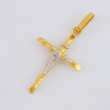 Dije Cruz Cristo Puntas Planas 1.2 g / 4.3 cm Dos Oros Amarillo Blanco 18K