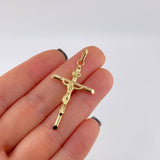 Dije Cruz Cristo Puntas Planas 1.4 g / 4.4 cm Oro Amarillo 18K