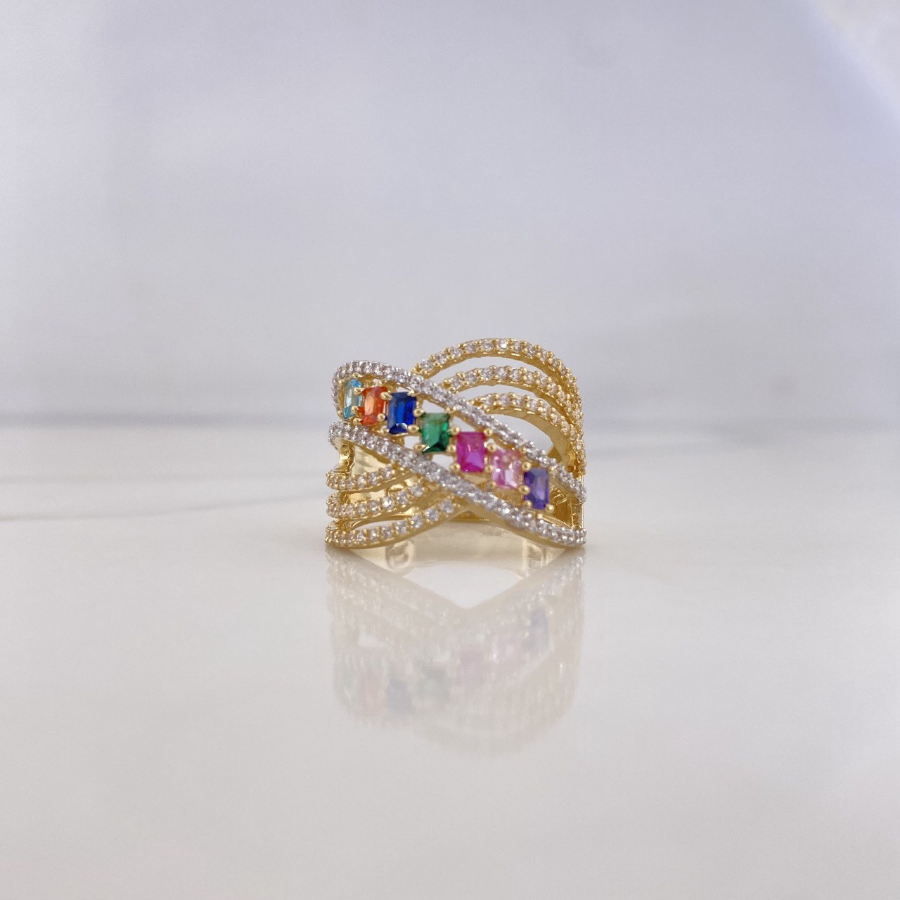 Anillo Rustico 6.1gr / T7 / Circones Colores Oro Amarillo 18K &