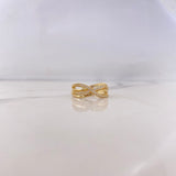 Anillo Rustico Cruzado 3.05gr / T6 3/4 / Circones Blancos Oro Amarillo 18K #