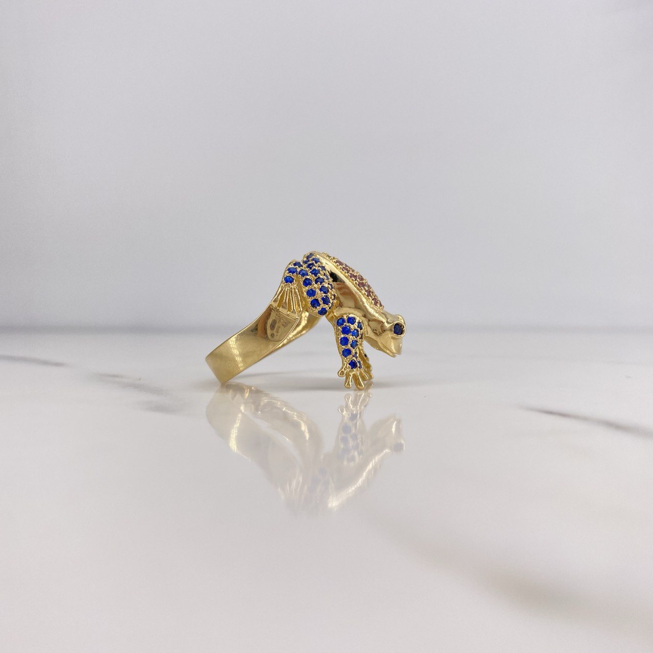 Anillo Rana 7.15gr / T9 1/4 / Circones Azules Morados Oro Amarillo 18K &