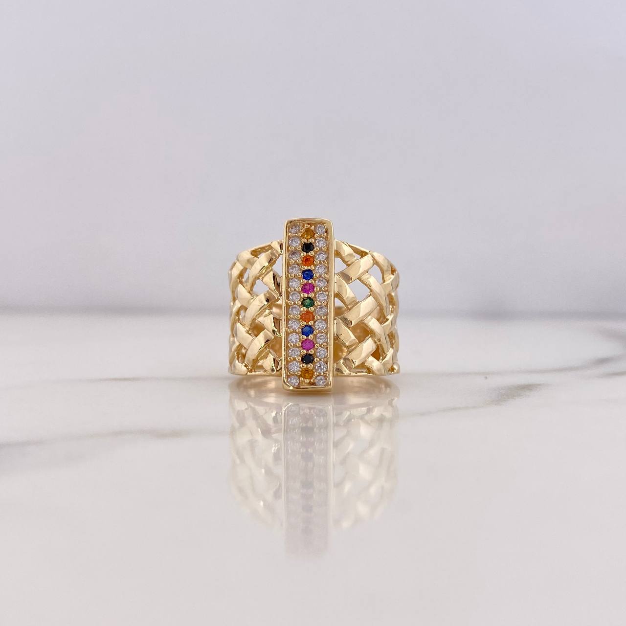 Anillo Rustico Maya 7gr / T7 1/2 / Circones Colores Oro Amarillo 18K &