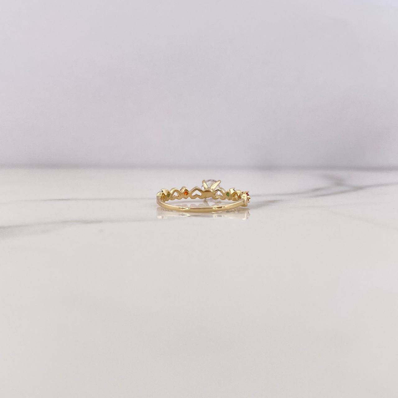 Anillo Solitario 1.2gr / T5 1/4 / Corazones Circones Verdes Naranjas Blanco Oro Amarillo 18K &