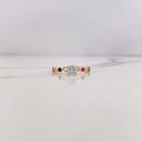 Anillo Solitario 1.15gr / T5 1/4 / Corazones Circones Azules Fucsias Blanco Oro Amarillo 18K &