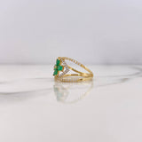Anillo Rombo Flor 3.1gr / T6 1/2 / Circones Verdes Blancos Dos Oros Amarillo Blanco 18K &