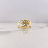 Anillo Rombo Flor 3.1gr / T6 1/2 / Circones Verdes Blancos Dos Oros Amarillo Blanco 18K &
