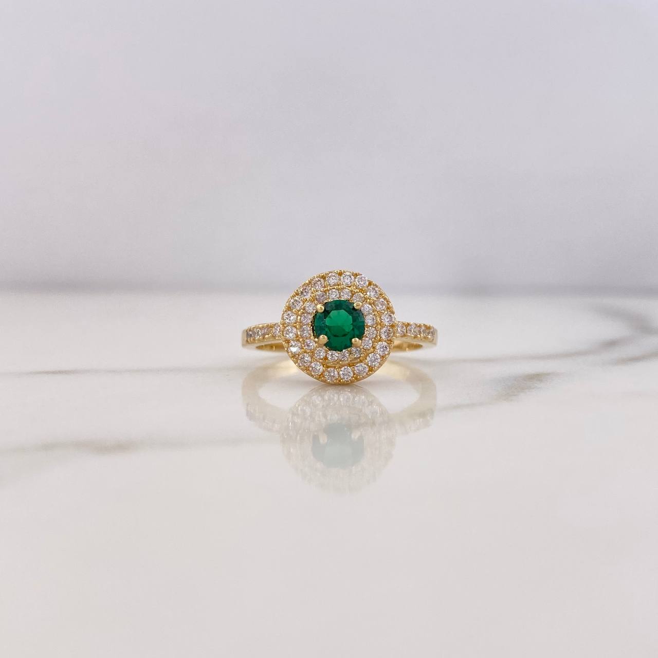Anillo Halo 3.8gr / T6 1/2 / Circones Verde Blancos Oro Amarillo 18K &