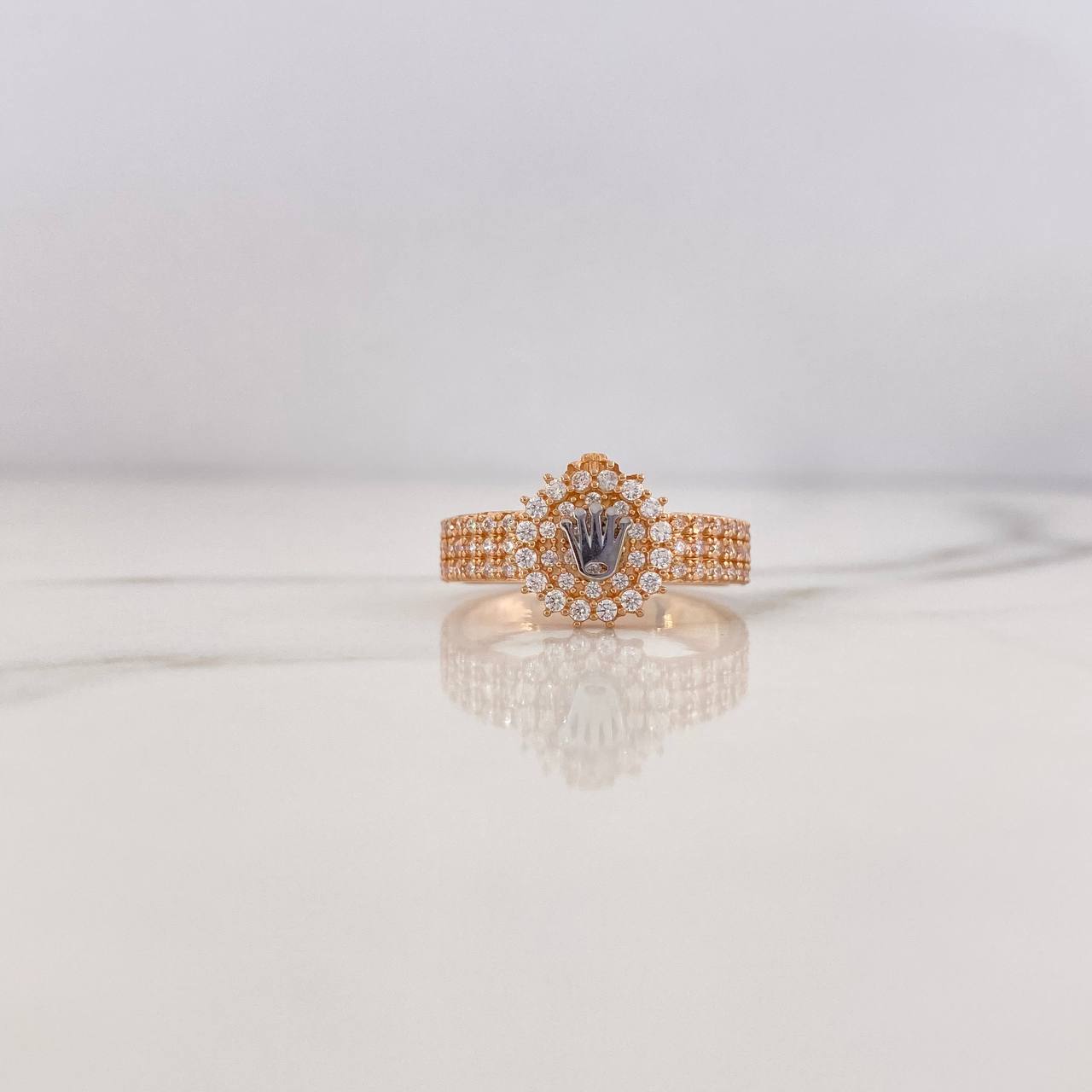 Anillo Correa Corona RX 3.4gr / T6 1/2 / Circones Blancos Dos Oros Blanco Rosa 18K &
