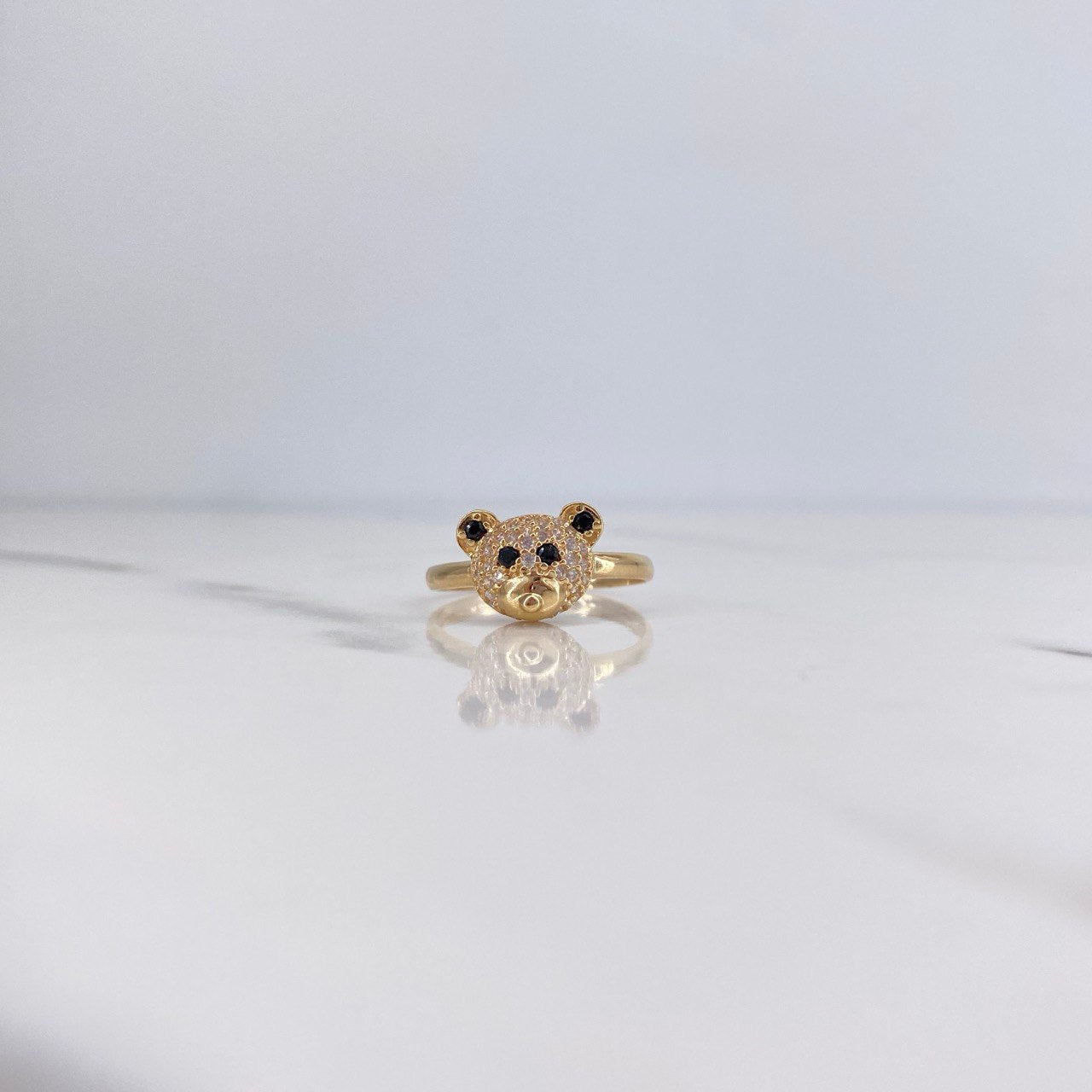 Anillo Oso 1.95gr / T6 / Circones Negros Blancos Oro Amarillo 18K &