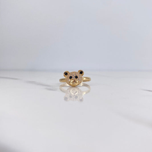 Anillo Oso 2.15gr / T6 1/4 / Circones Negros Blancos Oro Amarillo 18K &