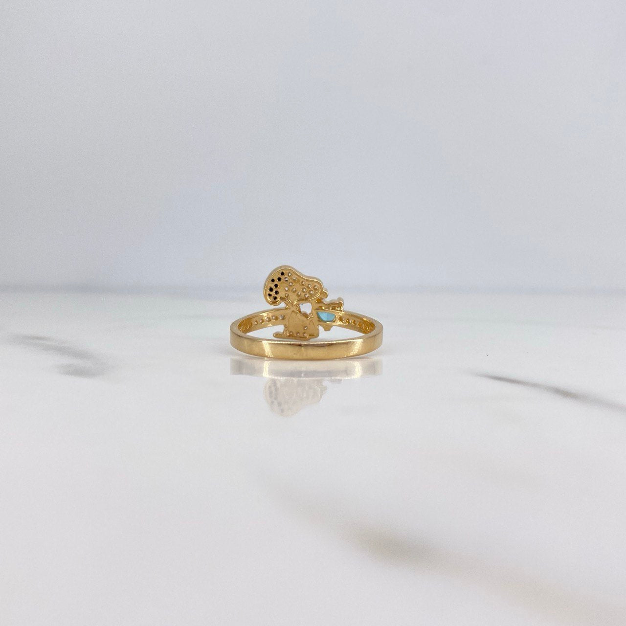 Anillo Perro Corazon 2.85gr / T7 1/4 / Circones Azul Negros Blancos Oro Amarillo 18K &