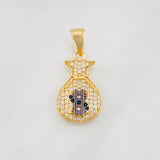 Dije Bolsa de Dinero 2.3g / 2.8cm Dos Oros Negro Amarillo 18K