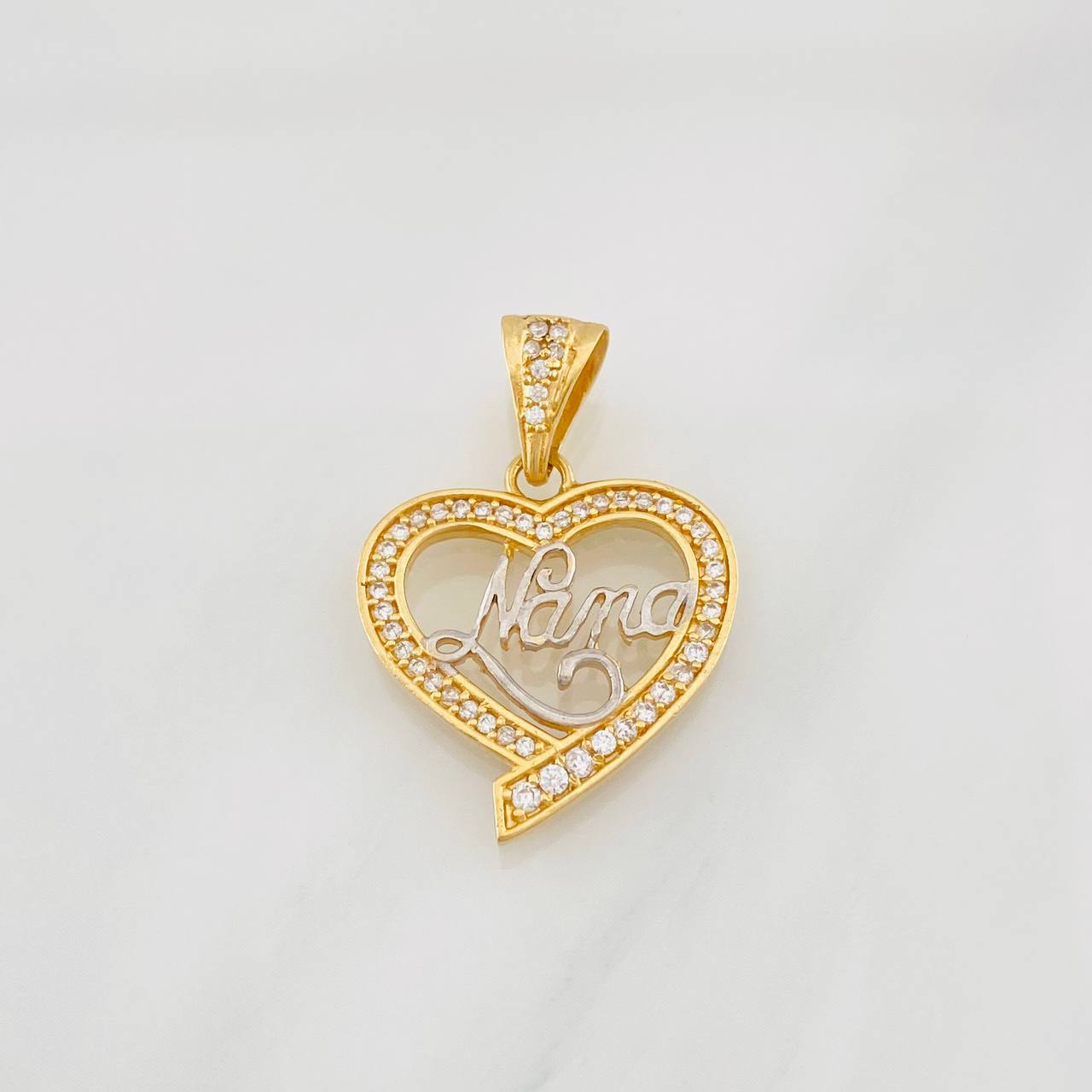 Dije Corazon Nana 3.25g / 2.5cm Dos Oros Amarillo Blanco 18K