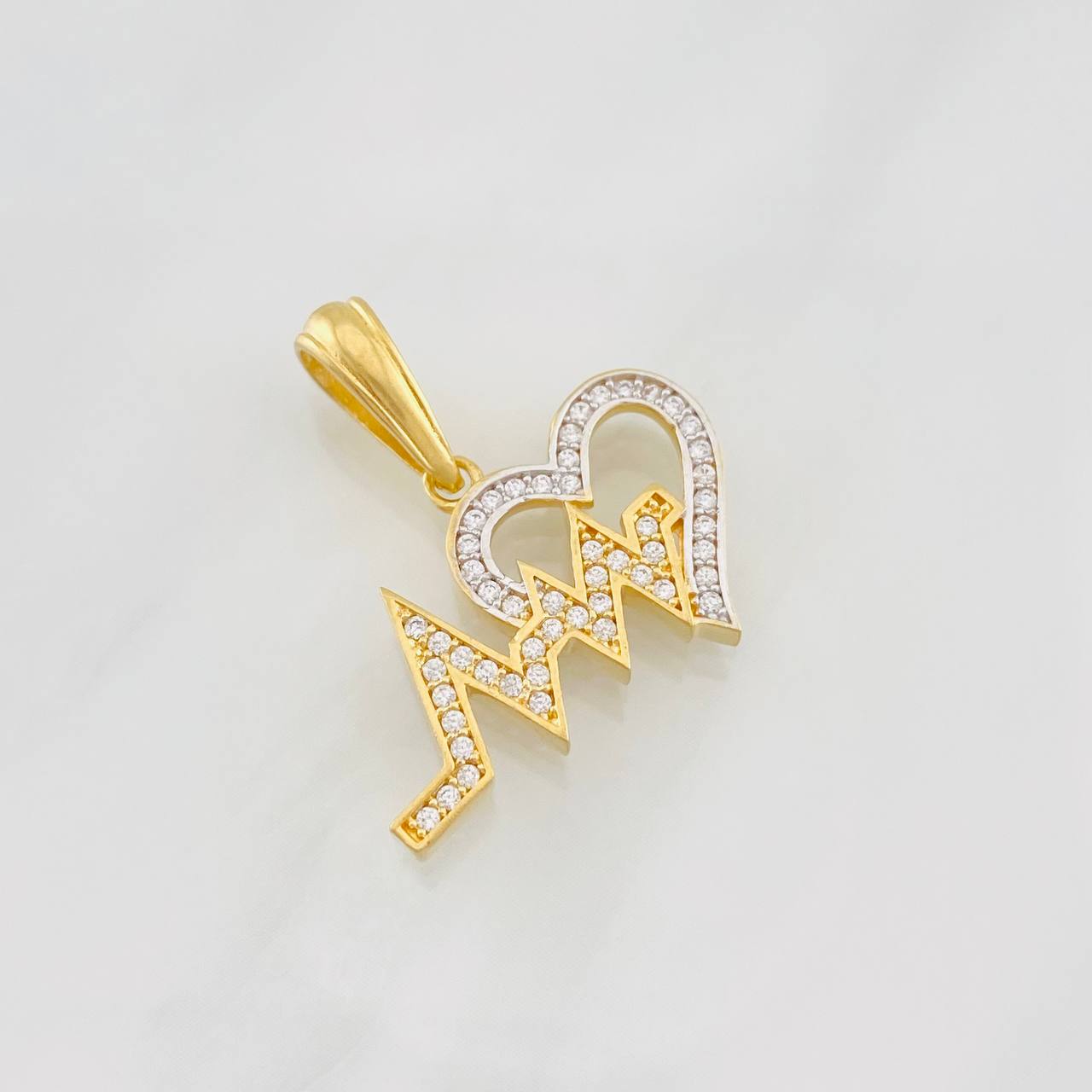 Dije Linea de Vida Corazon 3g / 2cm Dos Oros Amarillo Blanco 18K