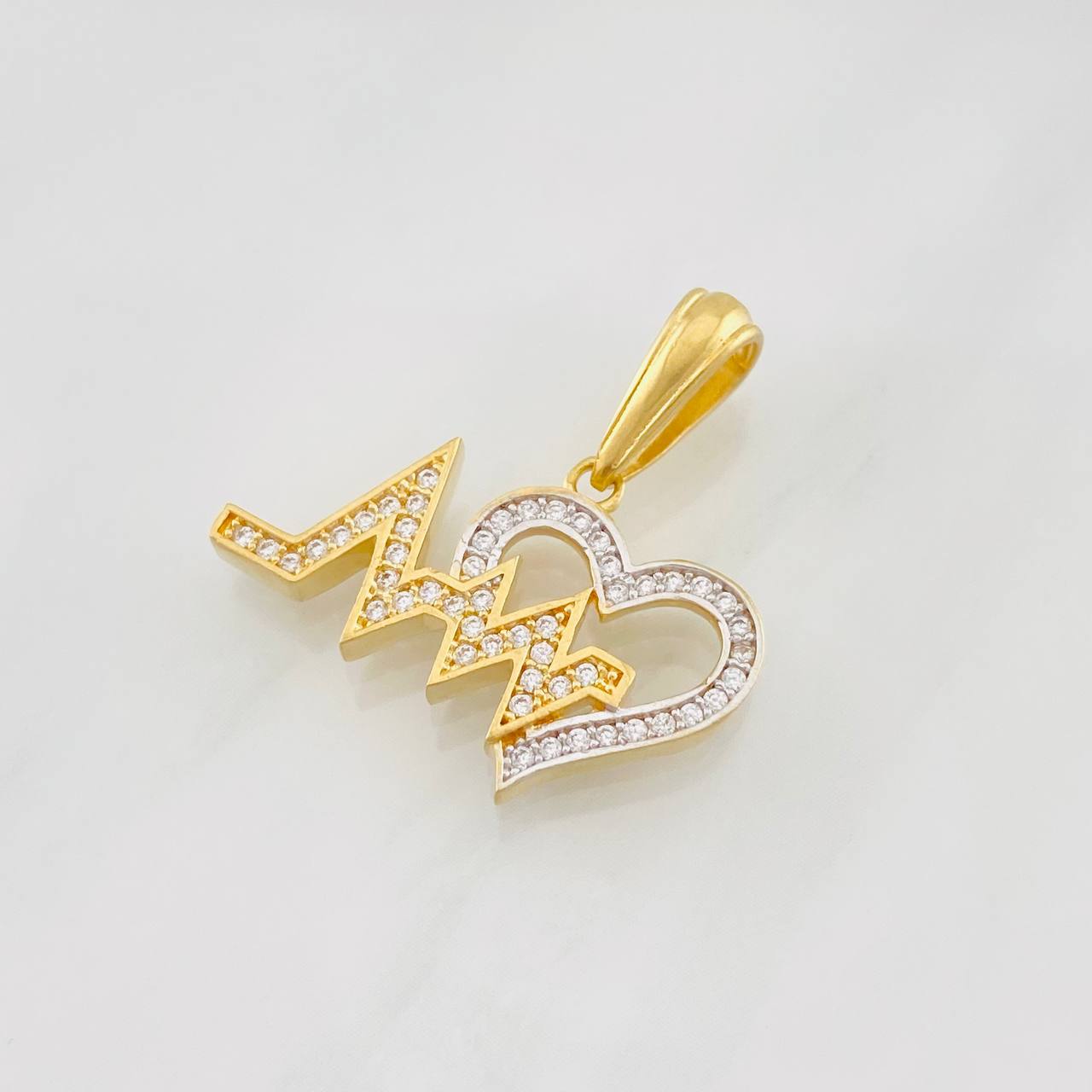 Dije Linea de Vida Corazon 3g / 2cm Dos Oros Amarillo Blanco 18K