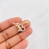 Dije Linea de Vida Corazon 3g / 2cm Dos Oros Amarillo Blanco 18K