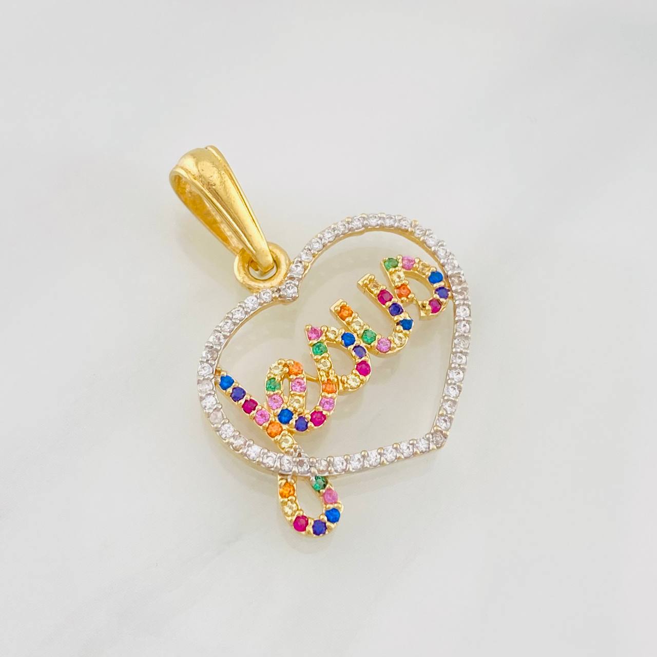 Dije Corazon Jesus 2.95g / 3cm Dos Oros Amarillo Blanco 18K