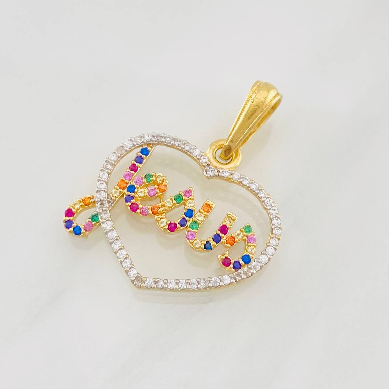 Dije Corazon Jesus 2.95g / 3cm Dos Oros Amarillo Blanco 18K