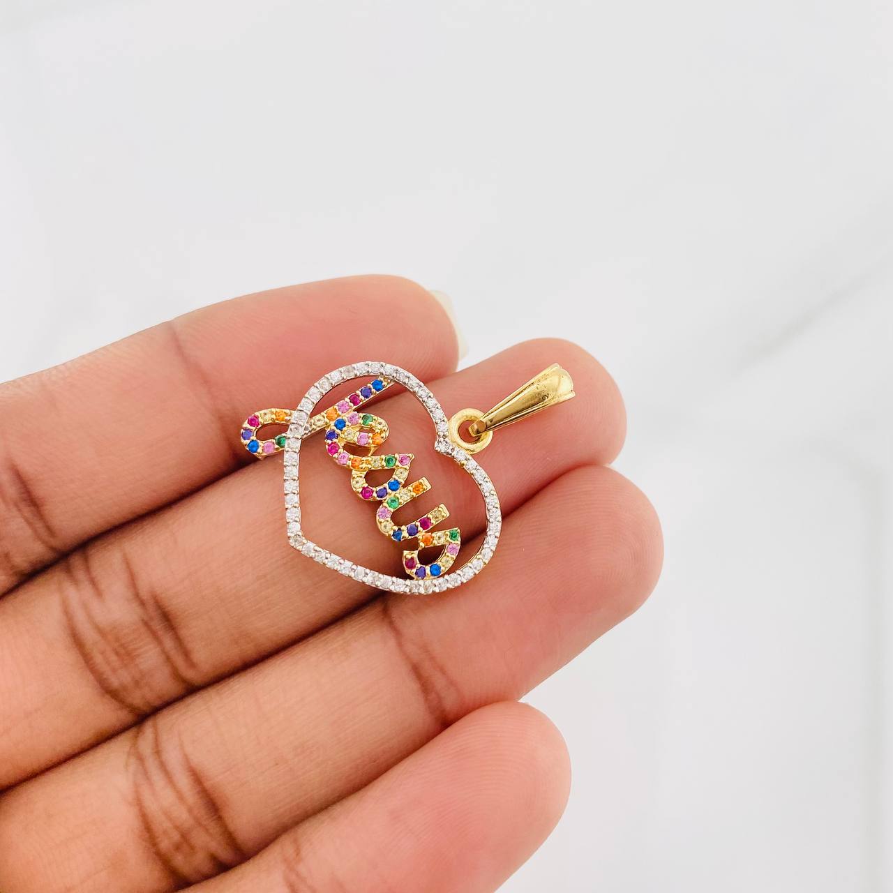 Dije Corazon Jesus 2.95g / 3cm Dos Oros Amarillo Blanco 18K