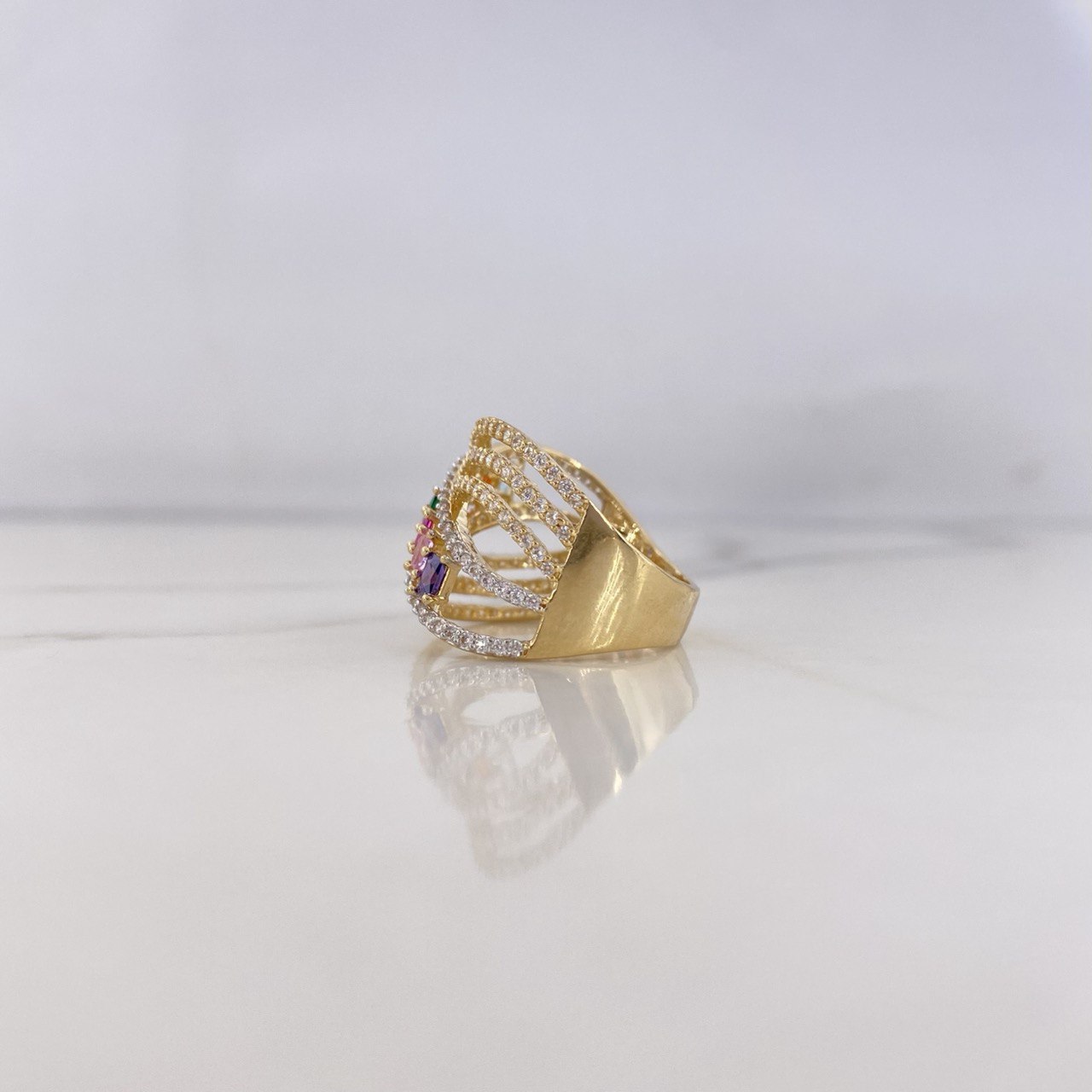 Anillo Rustico 6.1gr / T7 / Circones Colores Oro Amarillo 18K &