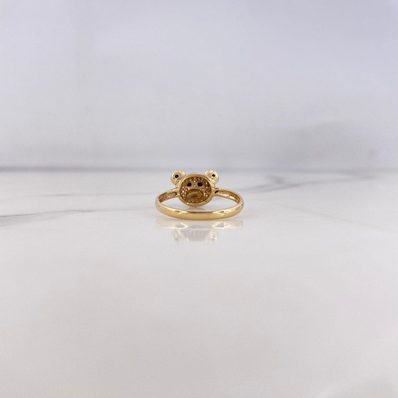 Anillo Rostro Oso 2.1gr / T6 / Circones Blancos Negros Oro Amarillo 18K #
