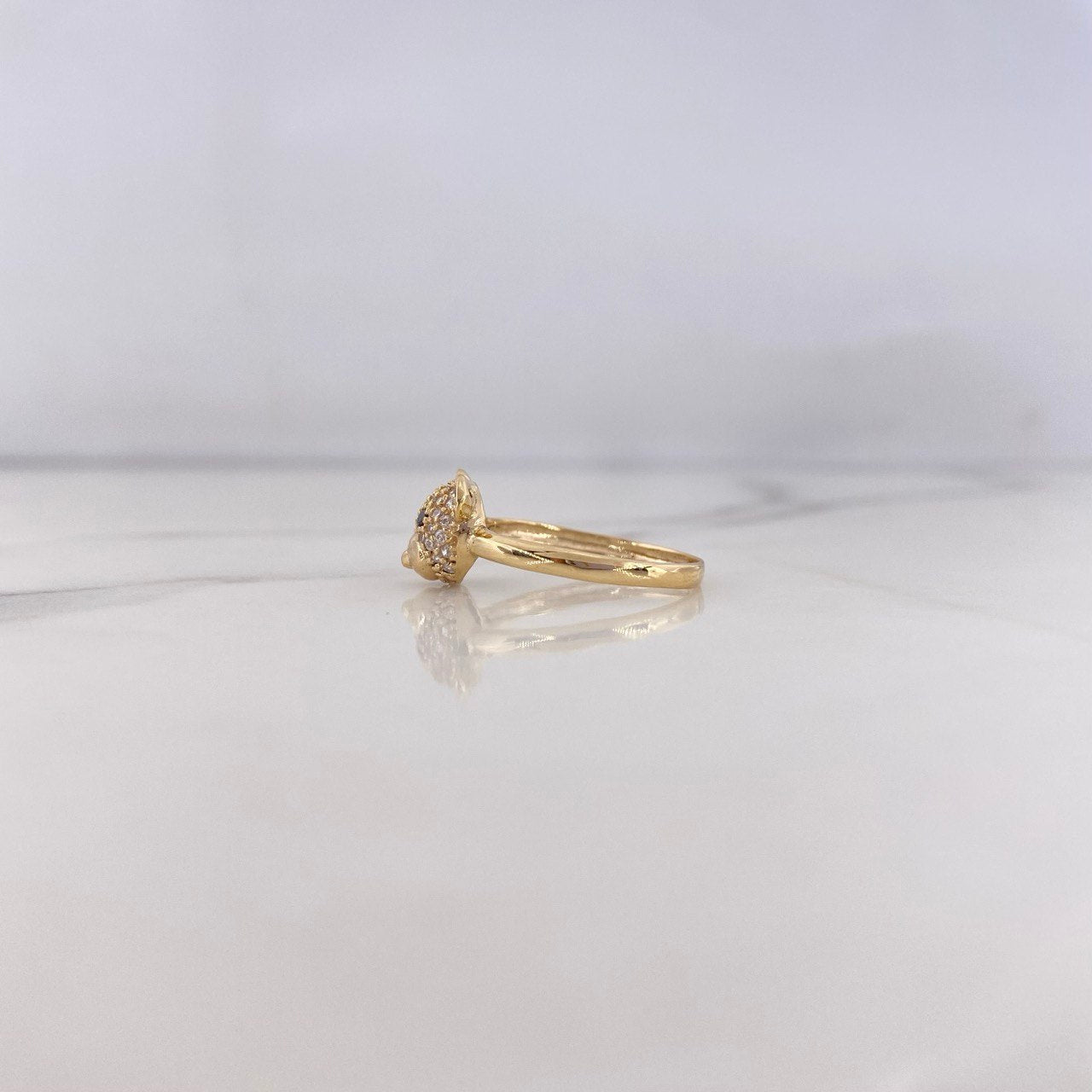 Anillo Rostro Oso 2.1gr / T6 / Circones Blancos Negros Oro Amarillo 18K #