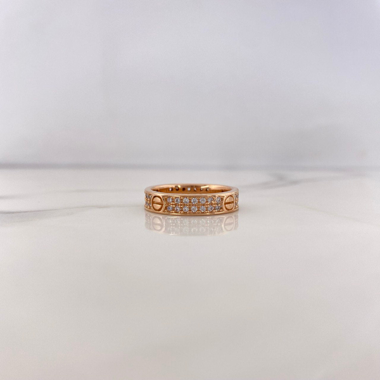 Anillo Argolla Tornillo 5.3gr / T7 1/2 / Circones Blancos Oro Rosa 18K #