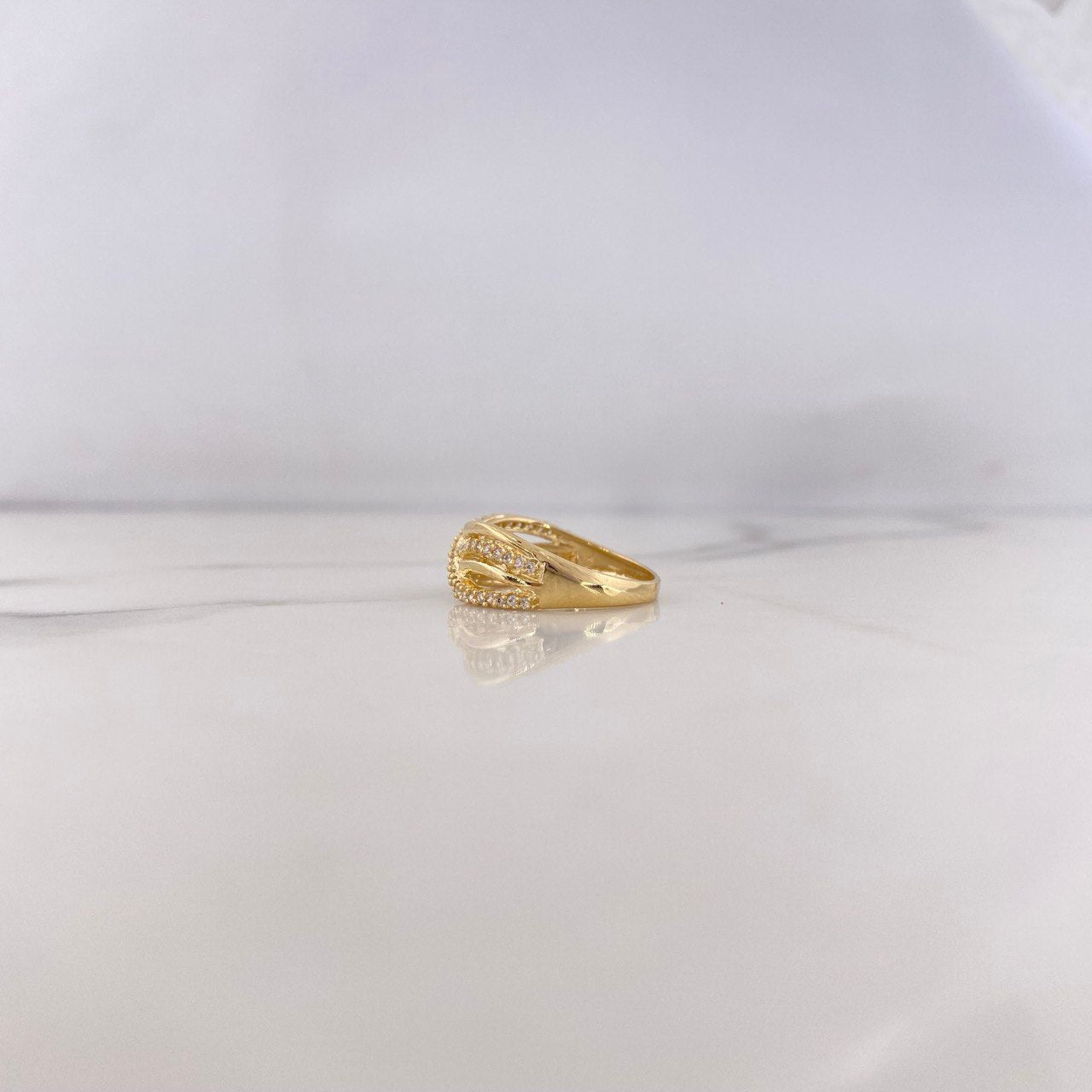 Anillo Rustico Cruzado 3.05gr / T6 3/4 / Circones Blancos Oro Amarillo 18K #