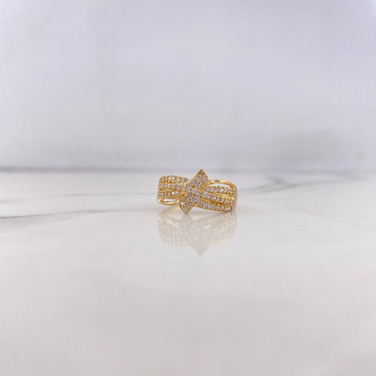 Anillo Liston Cruzado 2.65gr / T6 3/4 / Circones Blancos Oro Amarillo 18K $